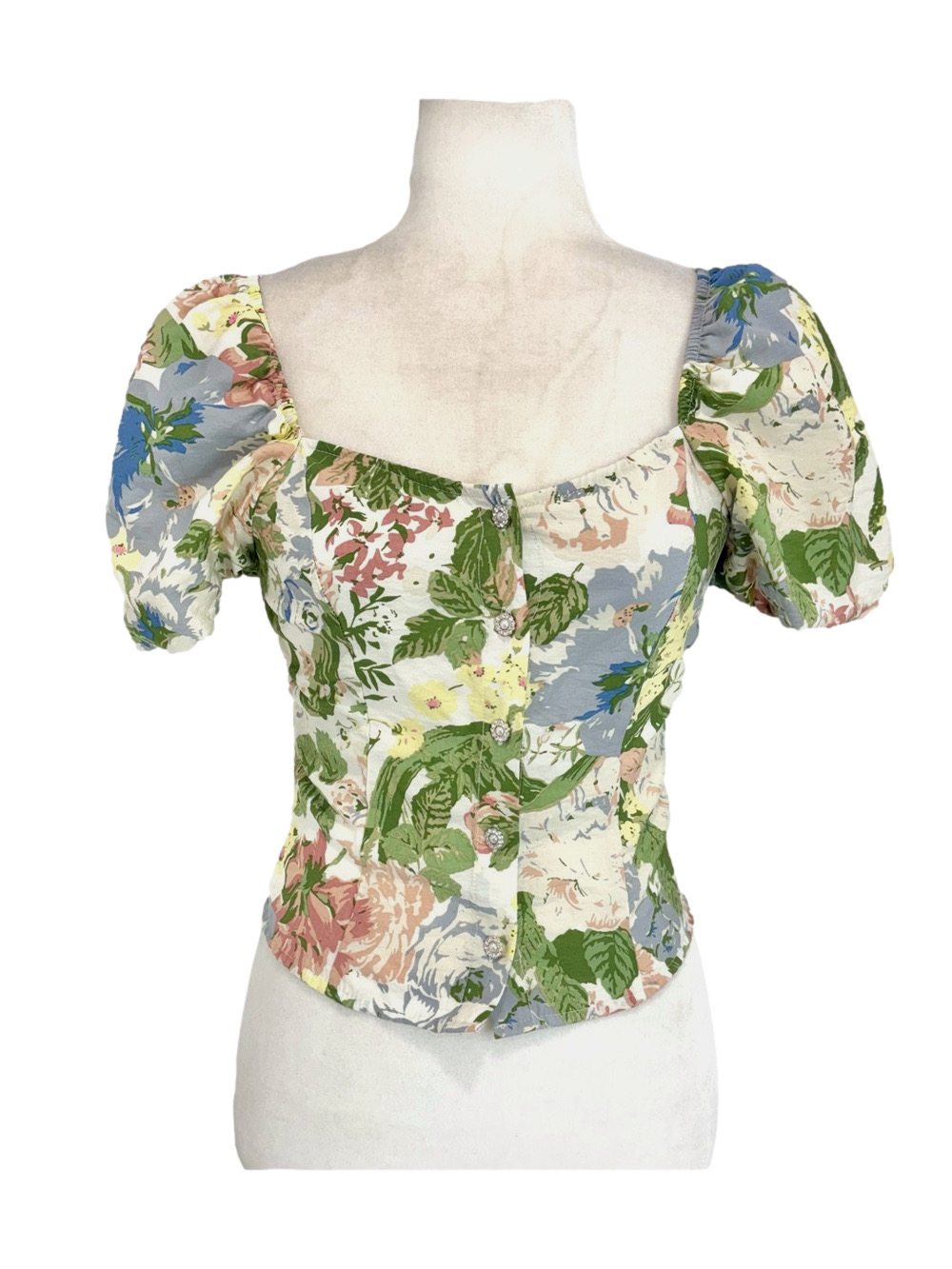 Only floral puff sleeve blouse